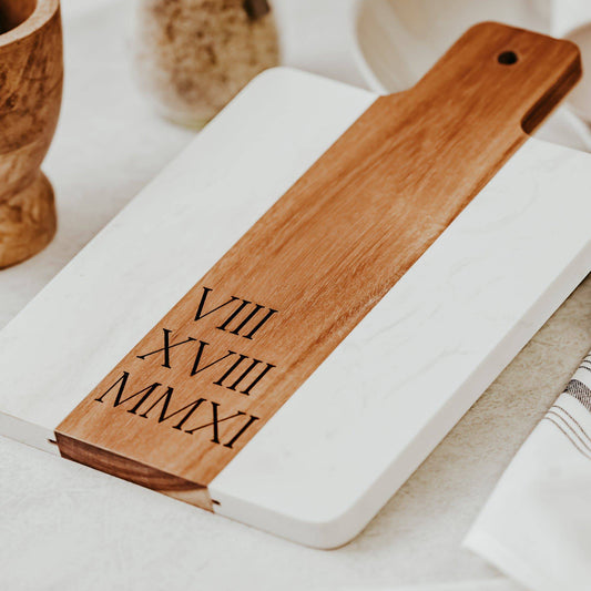 Personalized Engraved Cheese Board with Marble - Willow and Mist Gifts