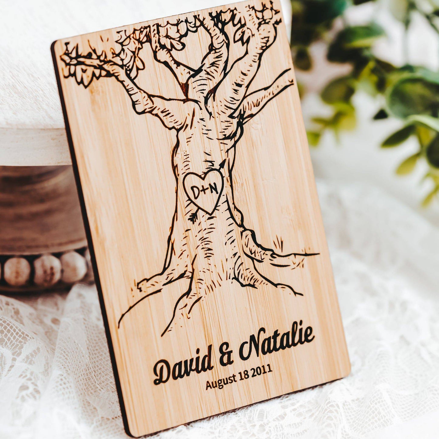 Celebrate with a Personalized Initials Carved Wood Anniversary Card - Willow and Mist Gifts