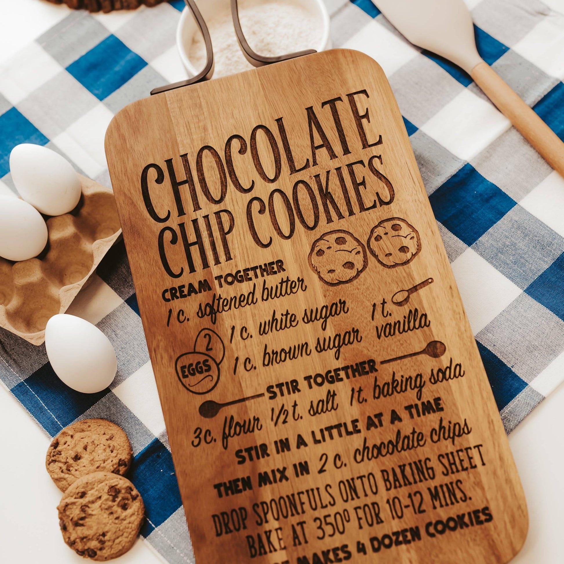 Engraved Chocolate Chip Cookies Recipe Cutting Board - Willow and Mist Gifts