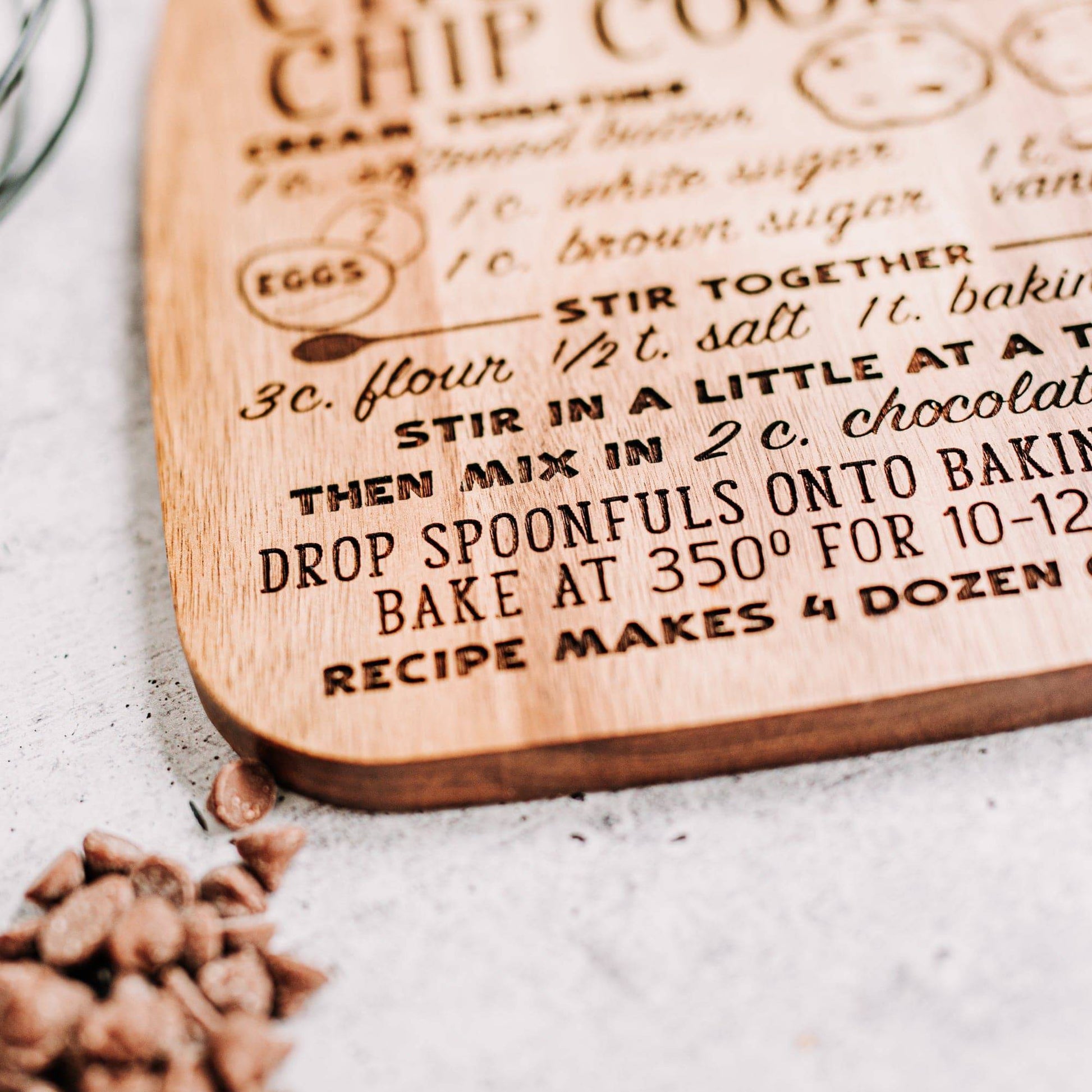 Engraved Chocolate Chip Cookies Recipe Cutting Board - Willow and Mist Gifts